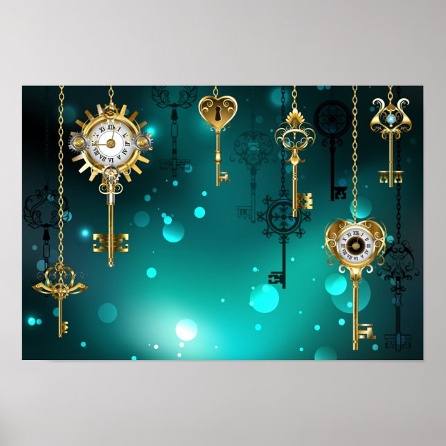 Antique Skeleton Nycklar on Grönt Background Poster (Framsidan)