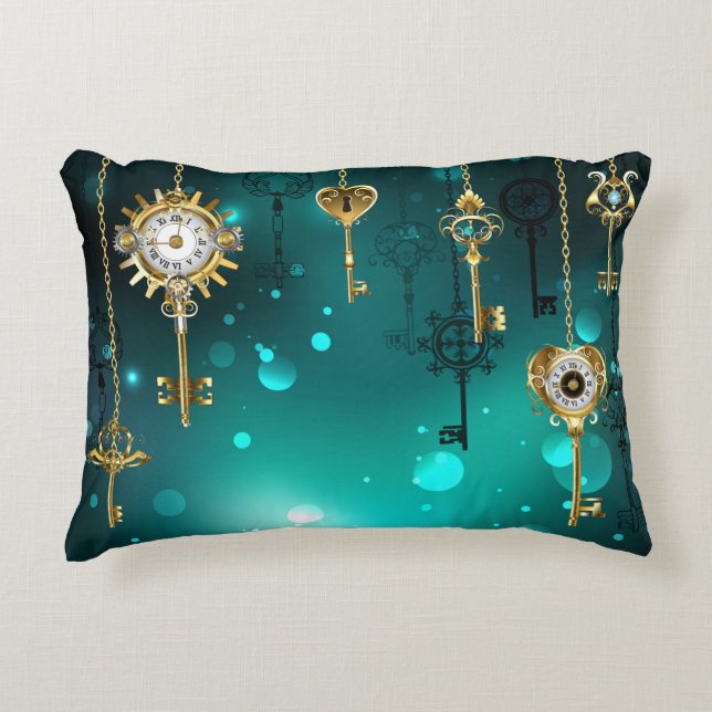 Antique Skeleton Nycklar on Grönt Background Prydnadskudde (Framsidan)