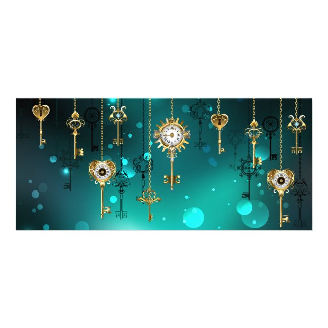 Antique Skeleton Nycklar on Grönt Background Reklamkort (Framsidan)