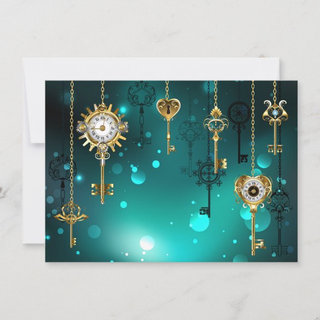 Antique Skeleton Nycklar on Grönt Background Spara Datumet (Framsida)