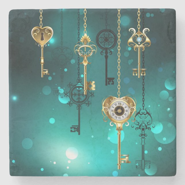 Antique Skeleton Nycklar on Grönt Background Stenunderlägg (Framsidan)