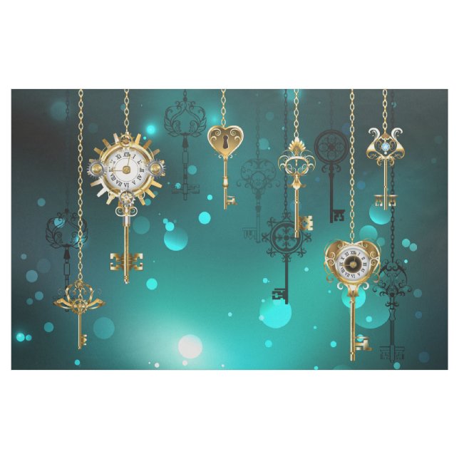 Antique Skeleton Nycklar on Grönt Background Tyg (Yard)