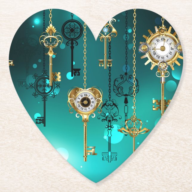 Antique Skeleton Nycklar on Grönt Background Underlägg Papper (Framsida)