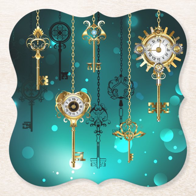 Antique Skeleton Nycklar on Grönt Background Underlägg Papper (Framsida)