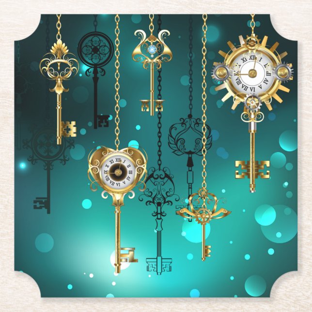 Antique Skeleton Nycklar on Grönt Background Underlägg Papper (Framsida)