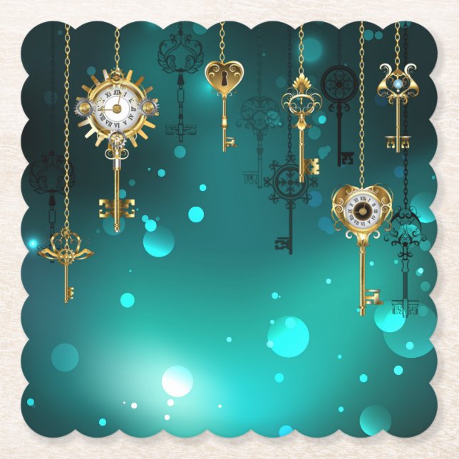 Antique Skeleton Nycklar on Grönt Background Underlägg Papper (Framsida)