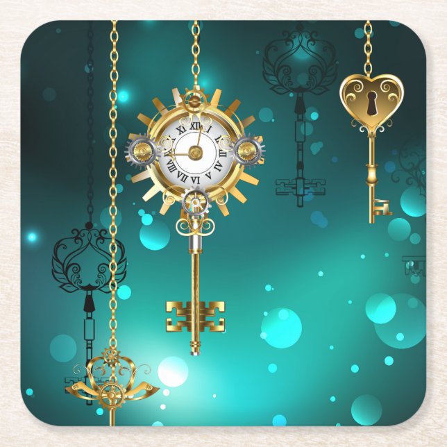 Antique Skeleton Nycklar on Grönt Background Underlägg Papper Kvadrat (Framsidan)