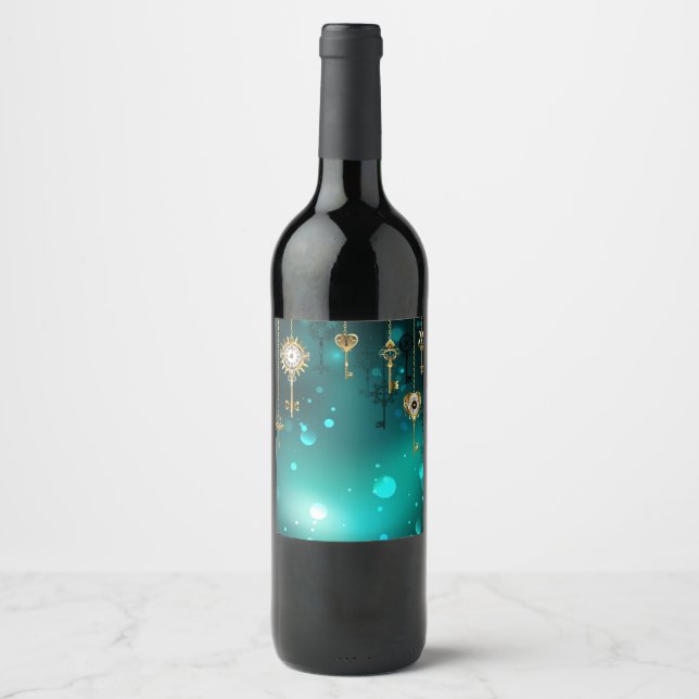 Antique Skeleton Nycklar on Grönt Background Vinflaska Etikett (Framsida)