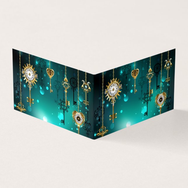 Antique Skeleton Nycklar on Grönt Background Visitkort (Utsida)