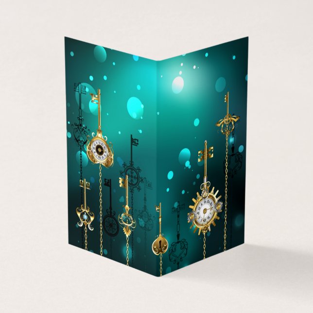 Antique Skeleton Nycklar on Grönt Background Visitkort (Utsida)