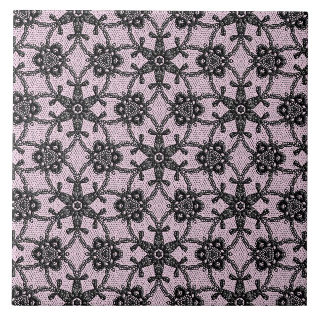 Antique snöre - Black and ice rosa Kakelplatta (Framsidan)