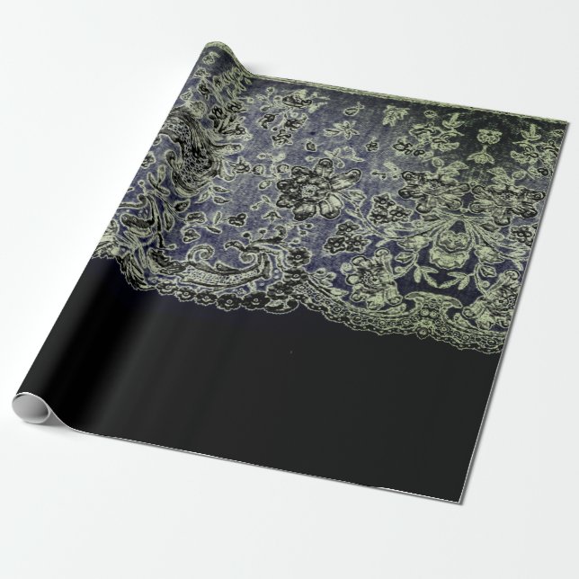 ANTIQUE SNÖRE BLACK OCH BLUE GIFT Wrapping Papper Presentpapper (Utrullad)