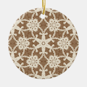 Antique snöre - kräm och brunt julgransprydnad keramik