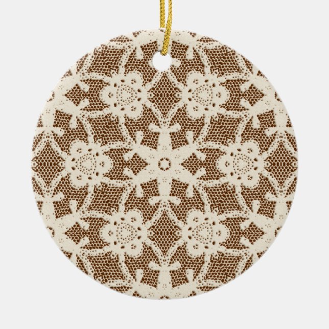 Antique snöre - kräm och brunt julgransprydnad keramik (Framsidan)