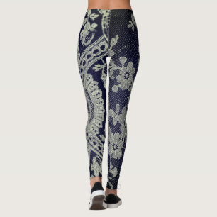 ANTIQUE SNÖRE MÖNSTER LEGGINGS BLUE AND GRÅTT