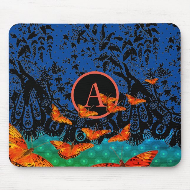 ANTIQUE SNÖRE MÖNSTER ORANGE BUTTERFLIES MOUSE PAD MUSMATTA (Framsidan)