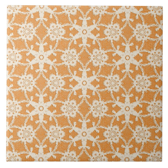 Antique snöre - orange och grädde kakelplatta (Framsidan)