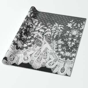 ANTIQUE SNÖRE SVART OCH VITTNAR Papprare Presentpapper