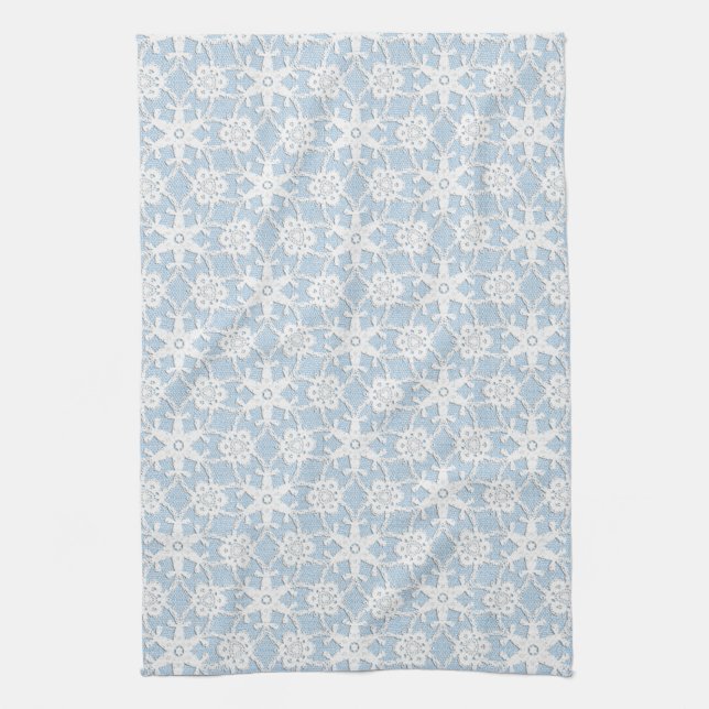 Antique snöre - vit och himlar blå kökshandduk (Vertikal)