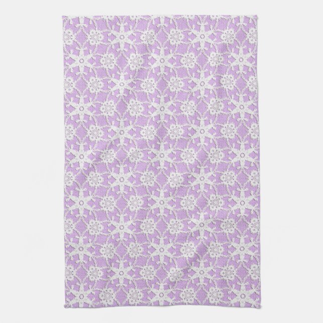 Antique snöre - vit och lavender kökshandduk (Vertikal)