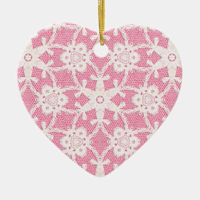 Antique snöre - vit och ro rosa julgransprydnad keramik (Framsidan)
