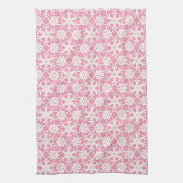 Antique snöre - vit och ro rosa kökshandduk (Vertikal)