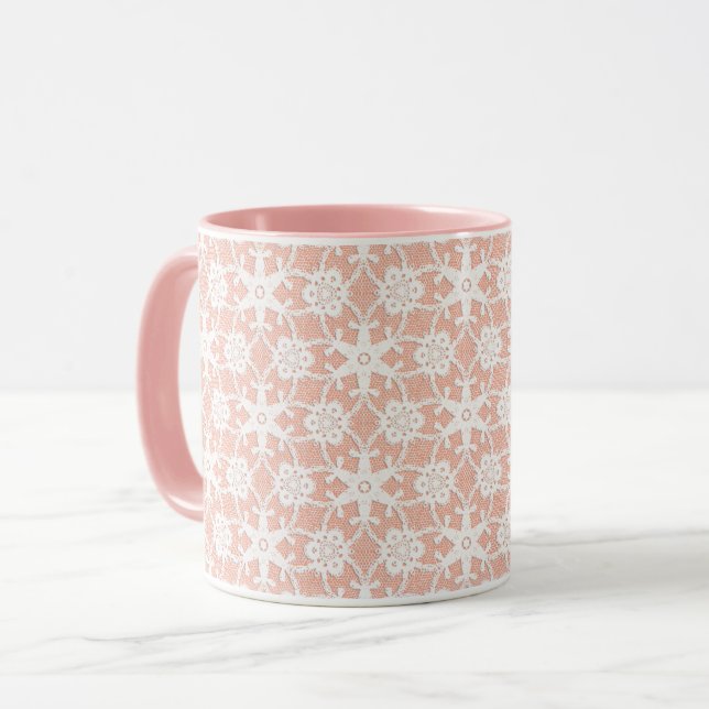 Antique Snöre - Vitt på Pastel Rosa Mugg (Framsida vänster)