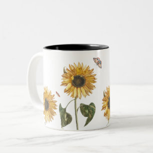 Antique Solros Caterpelare Butterfly Teckning Två-Tonad Mugg