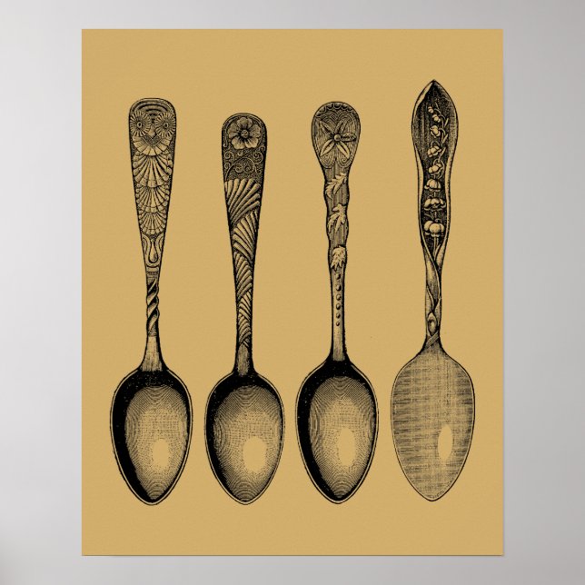 Antique Spoon Silverware Illustrations Poster (Framsidan)