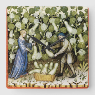 ANTIQUE SQUASH HARVEST Squash Medieval Painting Fyrkantig Klocka