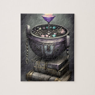 Antique Steampunk Cauldron på Stack of Spell Bokar Pussel