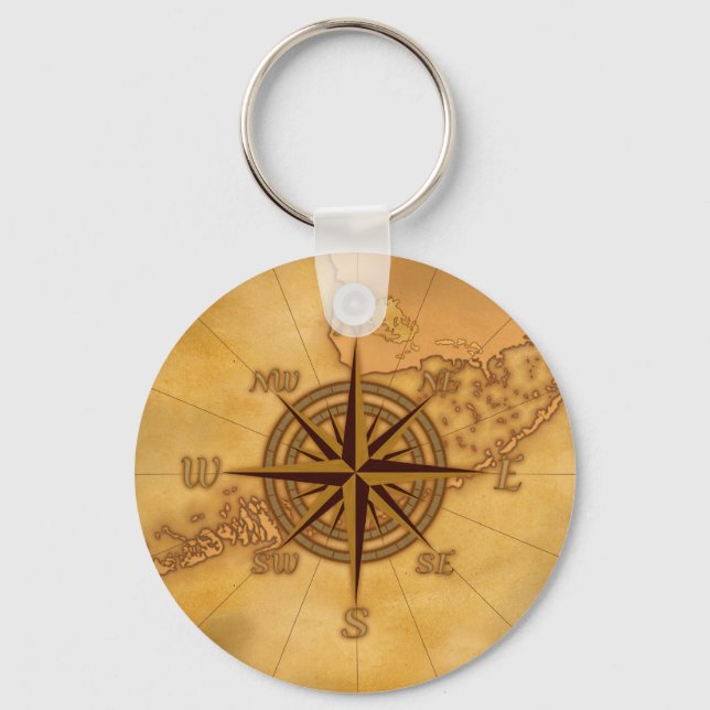 Antique Stil Compass Ro Nyckelring (Framsida)