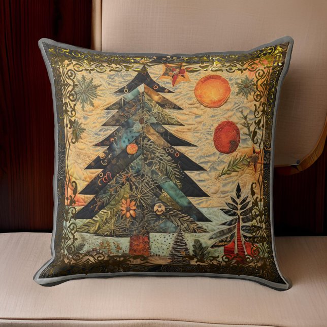 Antique Stil Quilted Julgran Scene Kudde (Skapare uppladdad)