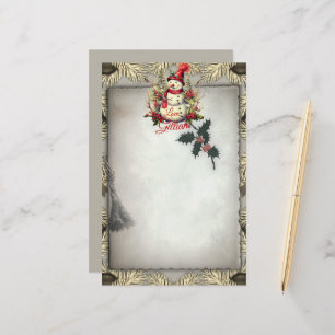 Antique Stil Snögubbe jul Gräns Brevpapper