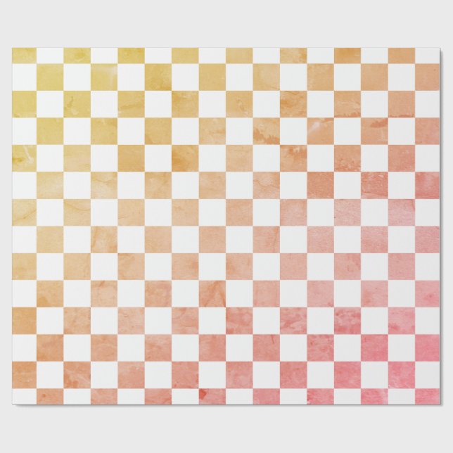 Antique Stil White Orange and Rosa Checkerboard Presentpapper (Platt)