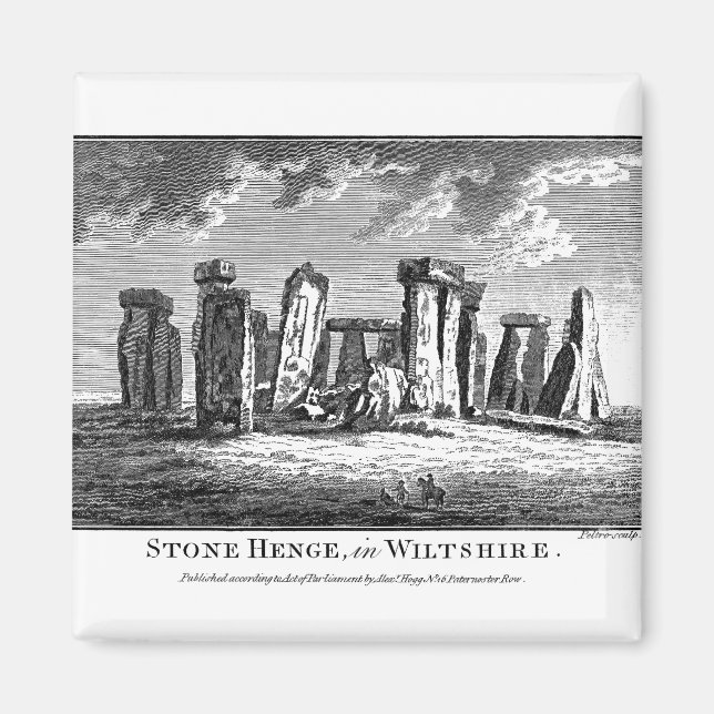 Antique Stonehenge woodcut Stone Circle Engrining Magnet (Framsidan)