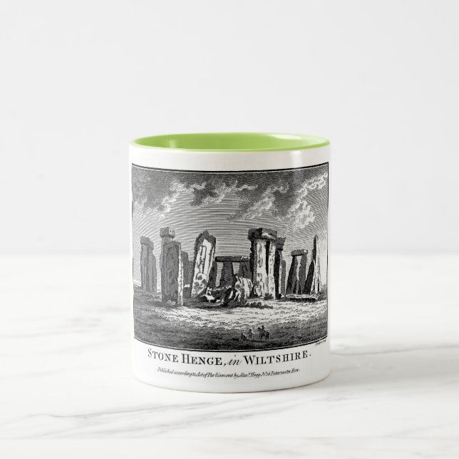 Antique Stonehenge woodcut Stone Circle Engrining Två-Tonad Mugg (Center)