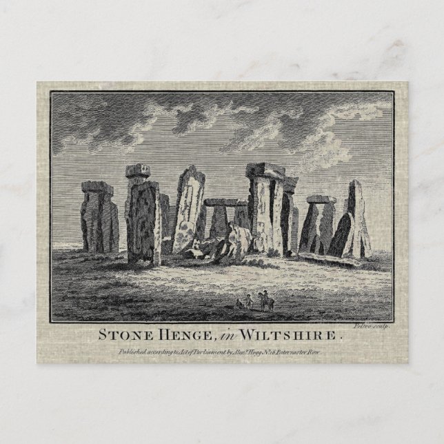 Antique Stonehenge woodcut Stone Circle Engrining Vykort (Framsida)