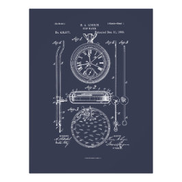 Antique Stopwatch, 1889 Patent Teckning Fototryck