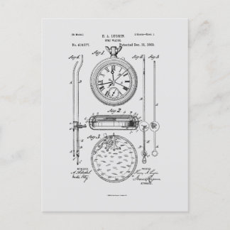 Antique Stopwatch, 1889 Patent Teckning Vykort