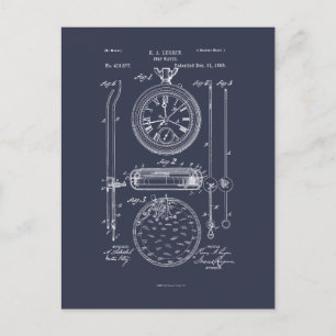 Antique Stopwatch, 1889 Patent Teckning Vykort
