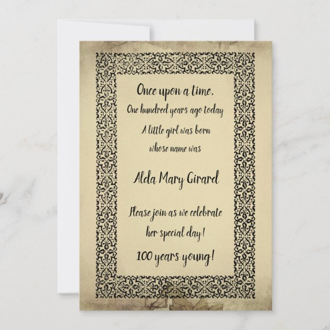 Antique Storybook Page Centenarian 100:e födelseda (Framsida)