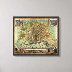 Antique Street Karta i Amsterdam, Nederländerna Canvastryck