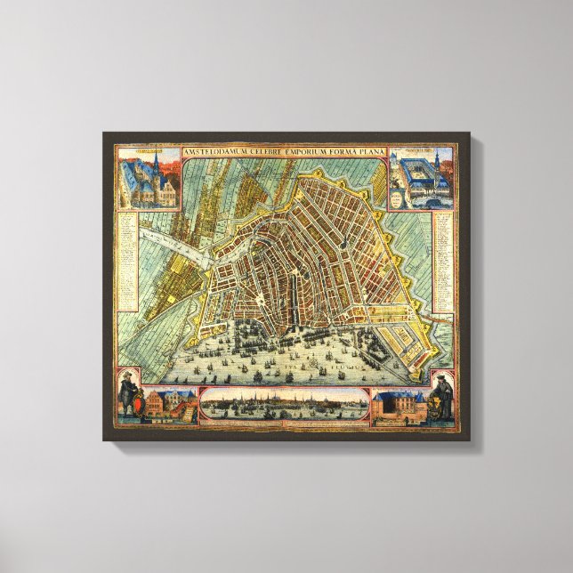 Antique Street Karta i Amsterdam, Nederländerna Canvastryck (Framsida)