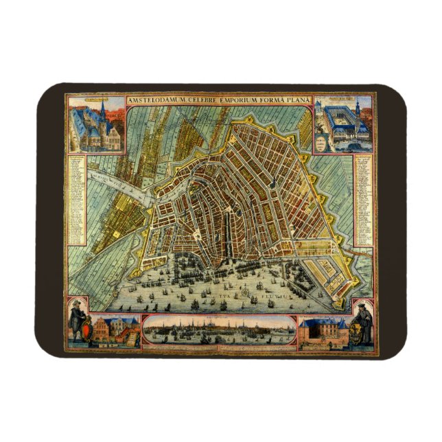 Antique Street Karta i Amsterdam, Nederländerna Magnet (Horisontell)