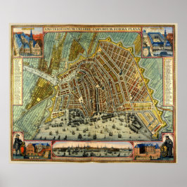 Antique Street Karta i Amsterdam, Nederländerna Poster