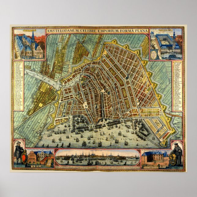 Antique Street Karta i Amsterdam, Nederländerna Poster (Framsidan)