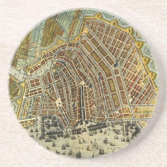 Antique Street Karta i Amsterdam, Nederländerna Underlägg (Framsidan)