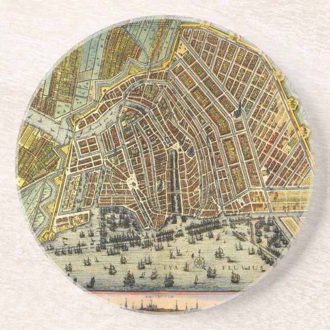 Antique Street Karta i Amsterdam, Nederländerna Underlägg Sandsten (Framsidan)