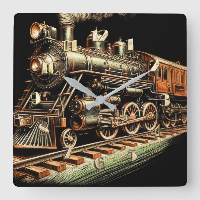 Antique Tåg Engine Railfan Fyrkantig Klocka (Framsida)